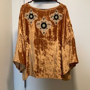 Anthropologie Gold Velvet Embellished Top.
